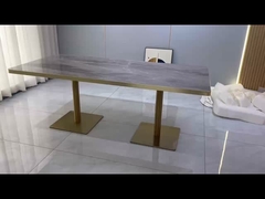 من الفولاذ المقاوم للصدأ طاولة طعام المطعم الذهبية الرخامية الفاخرة مع الغزل الذهبي