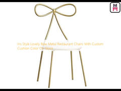 Ins Style Lovely Bow Metal Restaurant Chairs With Custom Cushion Color On Stock